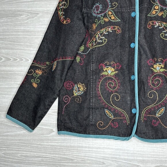 Vintage Denim & Co Denim Long Sleeve Button Up Jacket Size M Black Embroidered - Picture 5 of 15